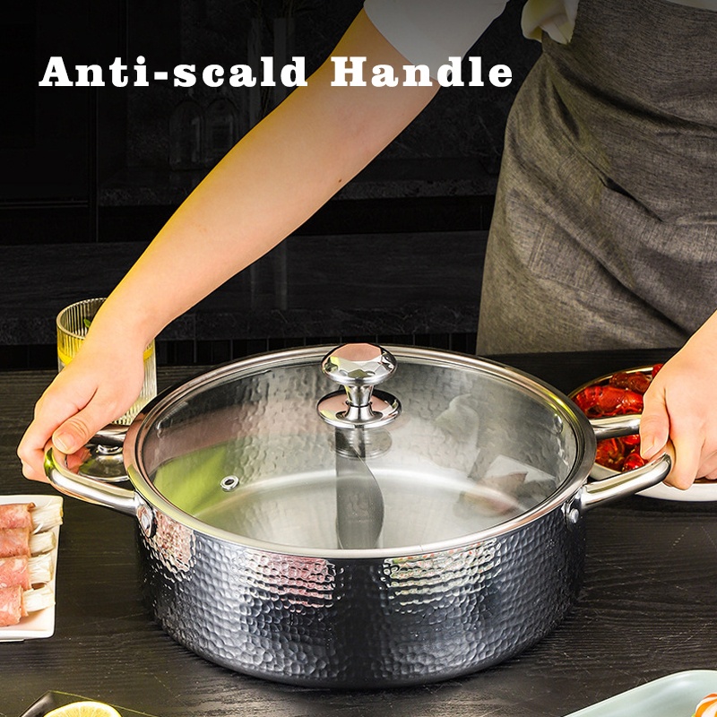Luxury Triply Stainless Steel Hot Pot 30cm Non-Stick Dual Flavor Soup &amp; Stock Pots with Lid