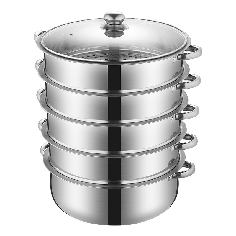 Five-Layer Stainless Steel Soup and Steamer Pot Set Thickened Hot Pot for Gas Stove and Induction Cooker for Home Use