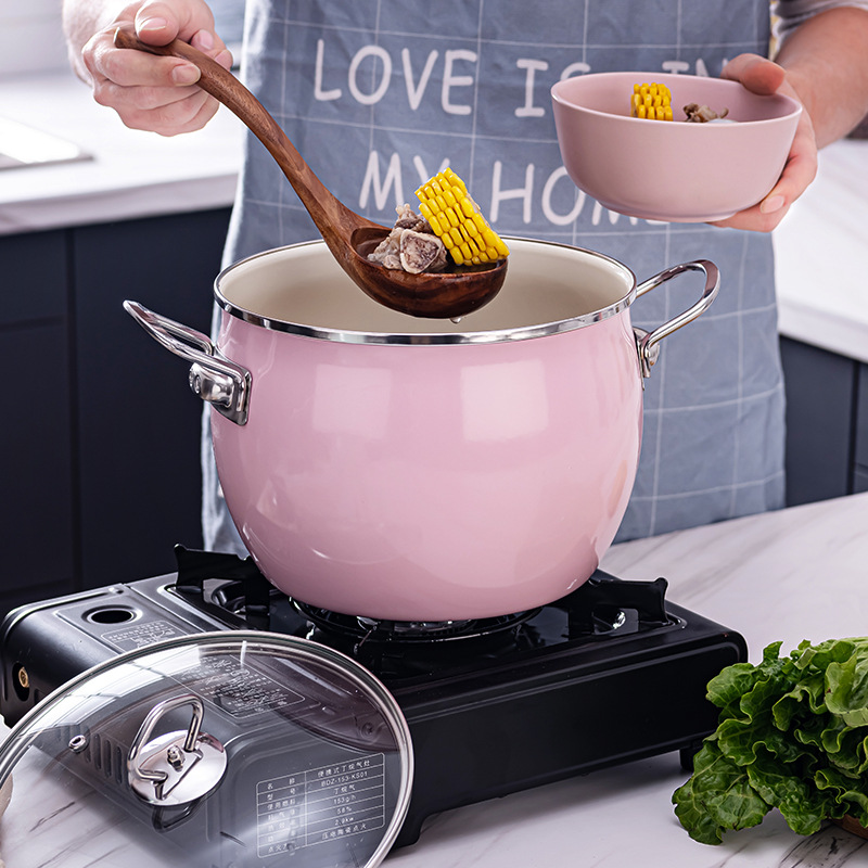 22CM Enamel Stewe Pot Steel Cooking Pots Kitchen Cookware Soup Pot