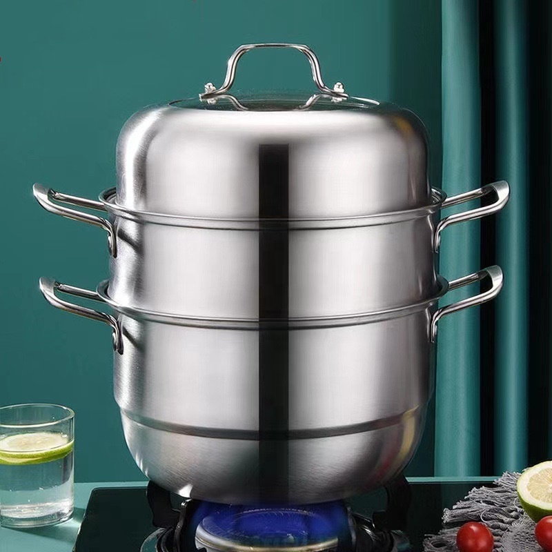 Hot Sale Kitchen Cookware Utensil Stainless Steel Steamer Cooking Pot 2/3 Tier Steamer Pot Dumpling Steamer Pot