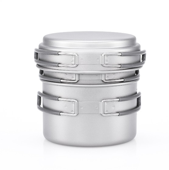 Kitchen Cookware 3-Piece Folding Camping Pan Set Pure Titanium Cook Pot and Dish Skillet Premium Titanium Cookware Sets