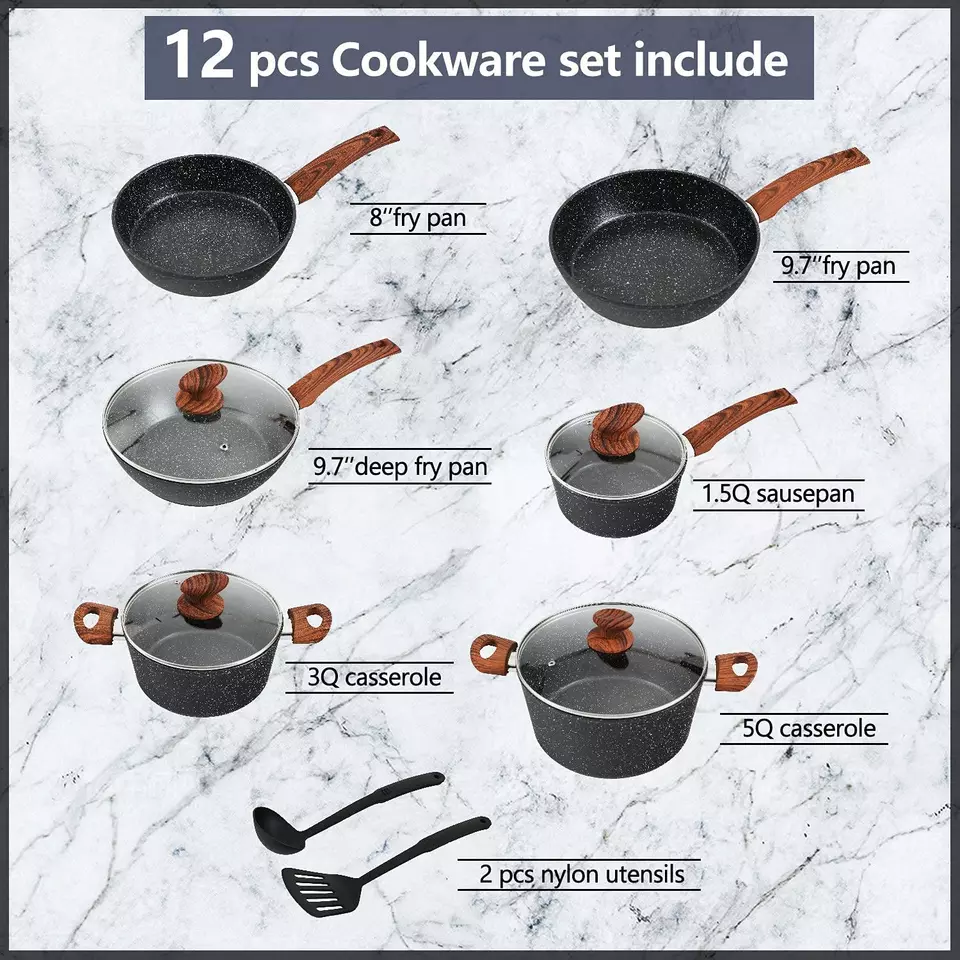 Professional Series Cookware Sets Granite Aluminum Pots and Pans Non-stick Cookware Set Granite Cookware Set