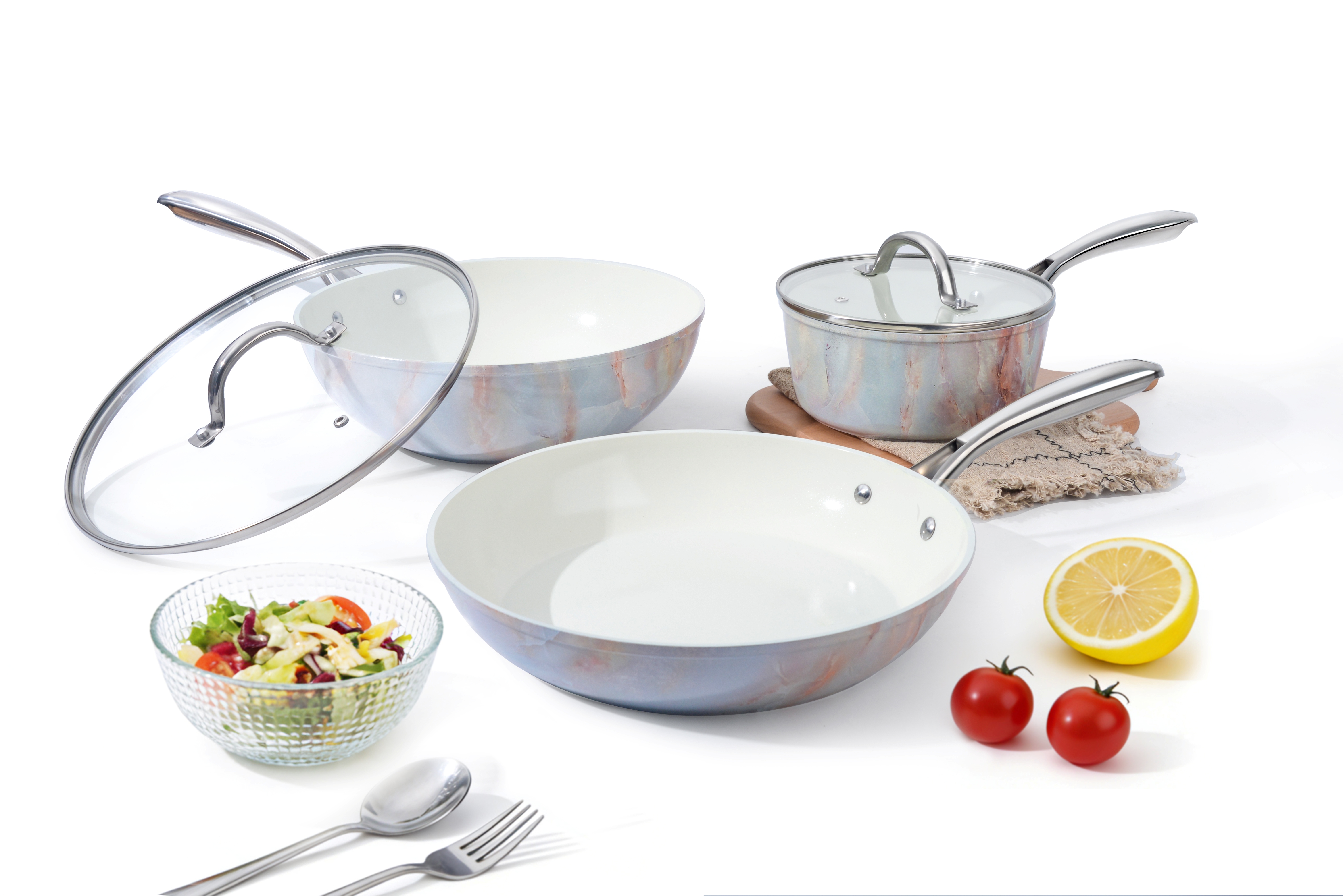 Home Kitchen Cookware Sets Non-Stick Frying Pan Saucepan With Glass Lid Stainless Steel Handle