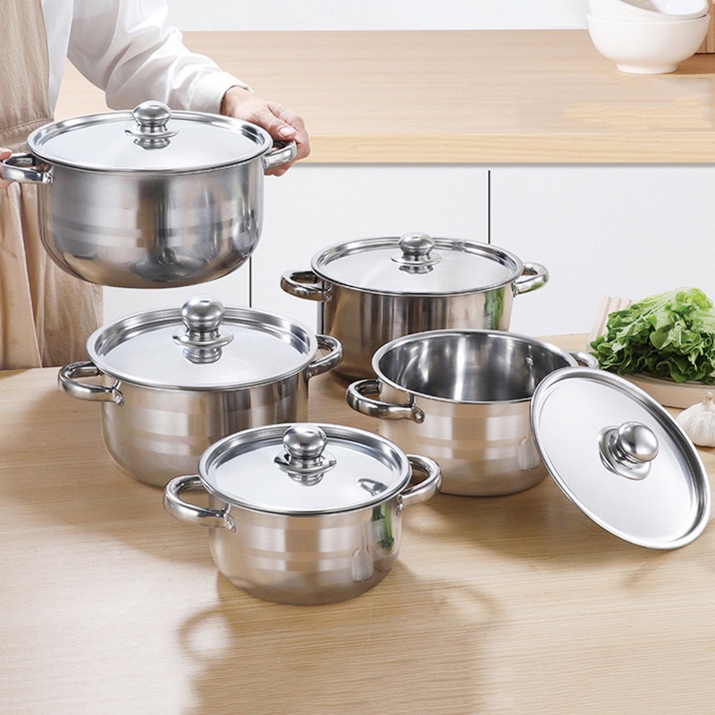 In Stocked Cooking Pan Set Non Stick Cookware Set Pot 12-piece Stainless Steel Soup Pot Set