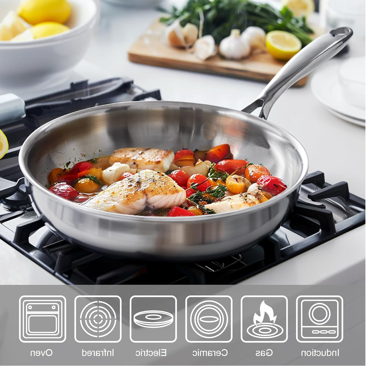 OEM Professional Production Energy-Saving Cooking 3 Ply Stainless Steel Cookware Set/Frypan/Frying Pan