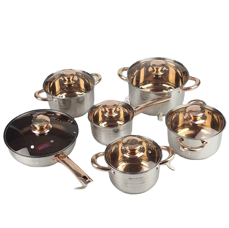 Stainless Steel 12pcs Cookware Set Luxury Cooking Pot Set for Kitchen Use
