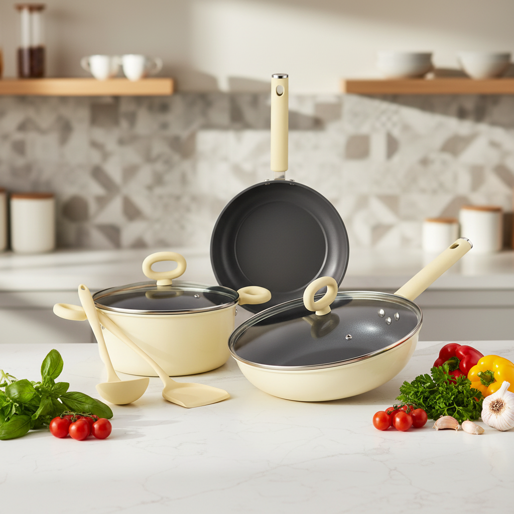 Food Grade Healthy Eco-Friendly Non-stick Cookware Uniform Heating Durable Multi-layer Coating Dishwasher Safe 5-Piece Cookware