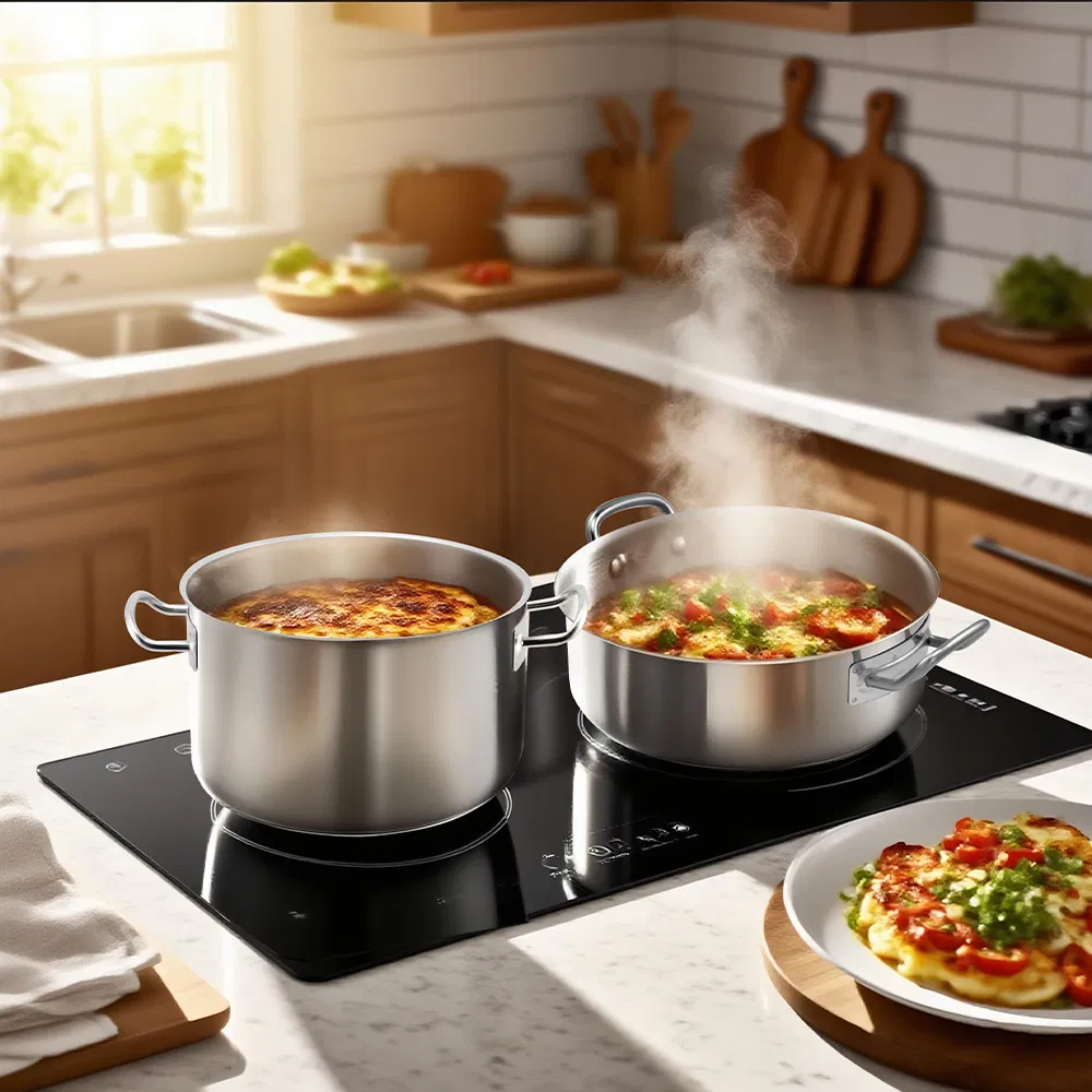 Commercial Grade Stainless Steel Soup Pot Double Ear High-Low Design Compatible with Induction Cookers