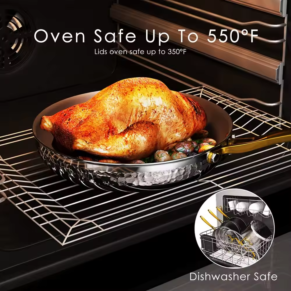 10 PCS High Quality Wholesale 3 Layers Tri-ply Stainless Steel Pots and Pan Hammered Cookware Set Saucepan for Home Frying Pan