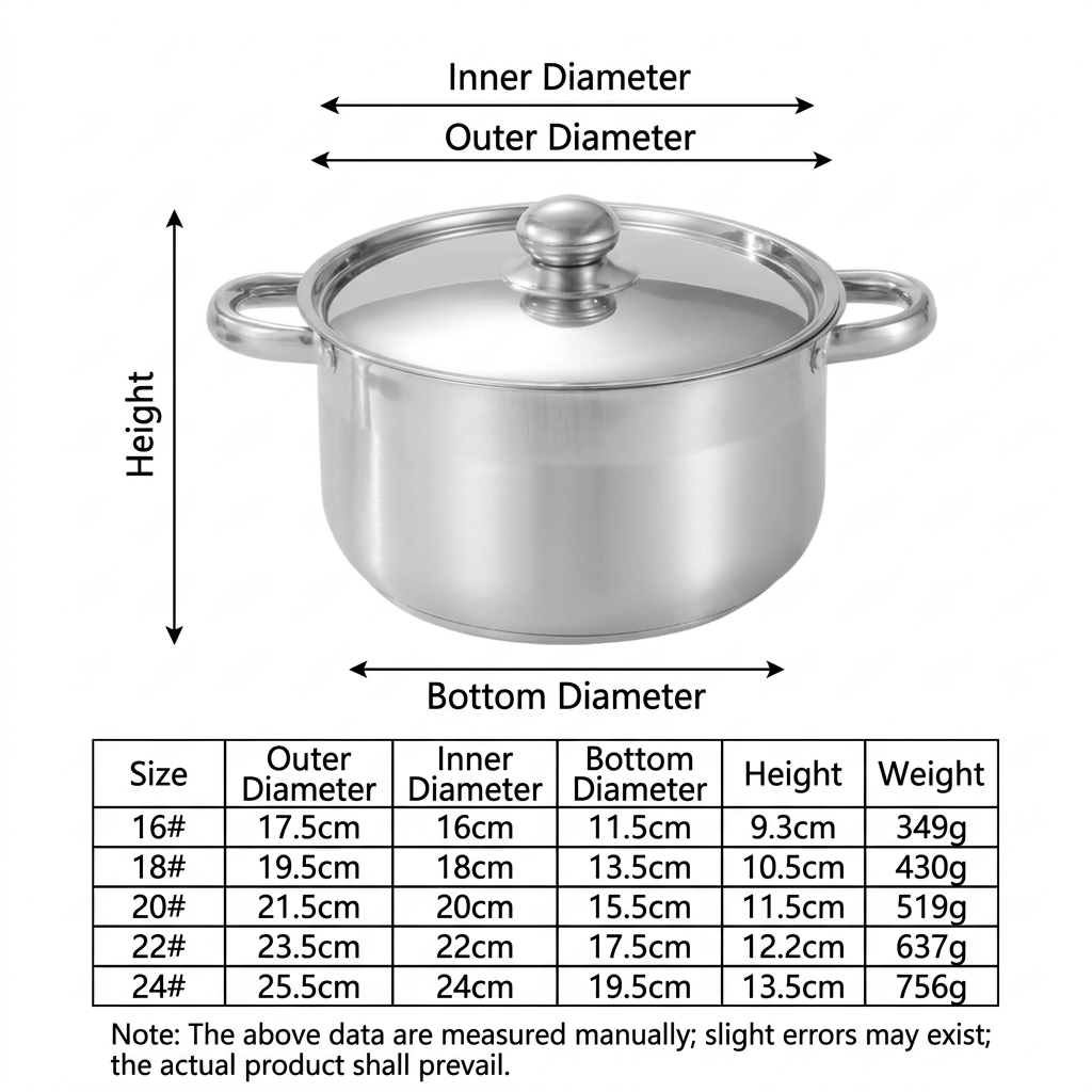 Hot Selling 16cm 18cm 20cm 22cm 24cm Kitchen Double Bottom Cooking Pot Stainless Steel Luxury Saucepan 10pcs Cookware Sets