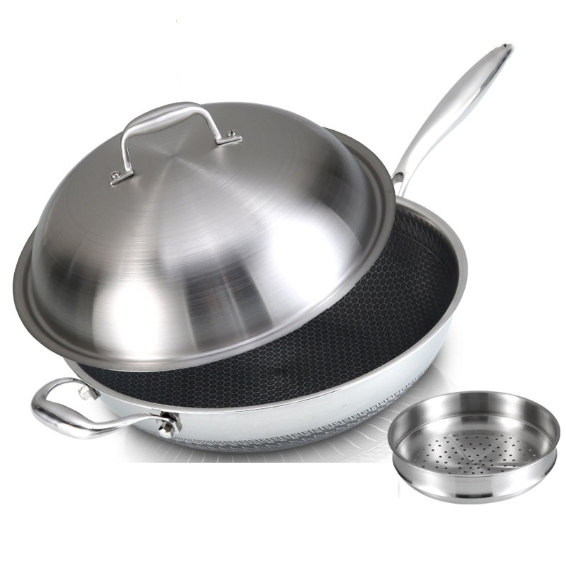 Stainless Steel Double-Sided Non-Stick Frying Pan Induction Honeycomb Wok