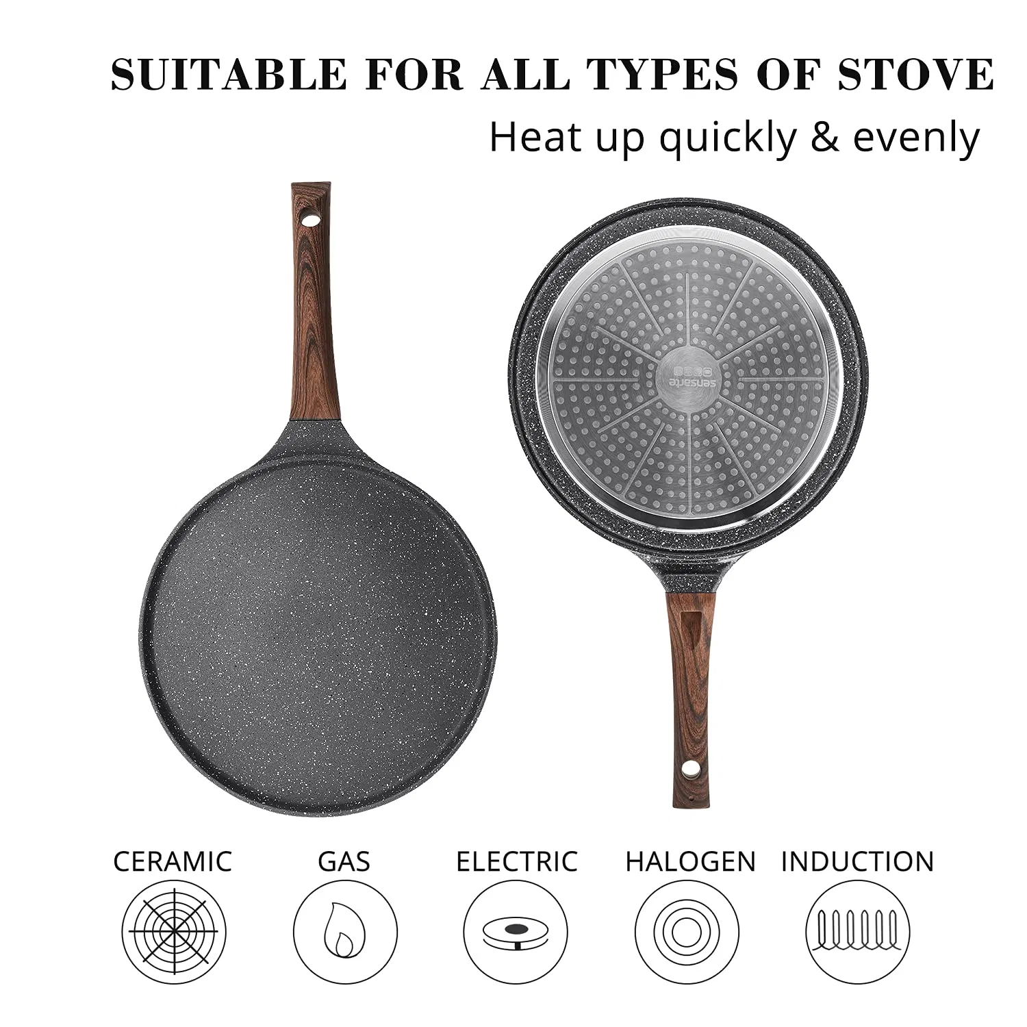 Nonstick-Crepe-Dosa-Pan Pancake Flat-Skillet Tawa-Griddle 10-Inch with Stay-Cool Handle Induction-Compatible Pfoa Free
