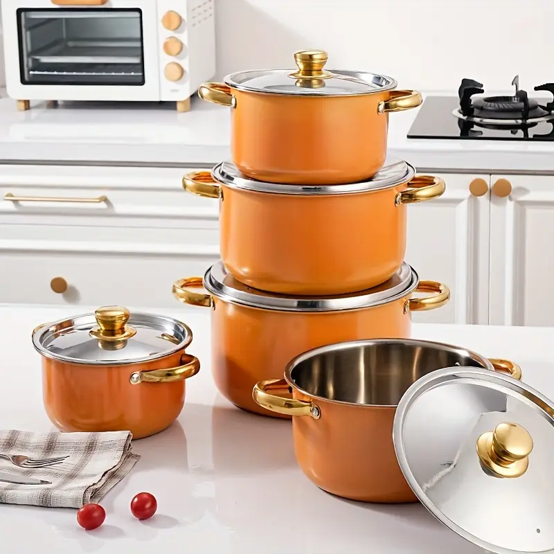 10PCS High Quality Durable Modern Stainless Steel Cookware Set Multi-functional Eco-Friendly Healthy Design Luxury Kitchenware