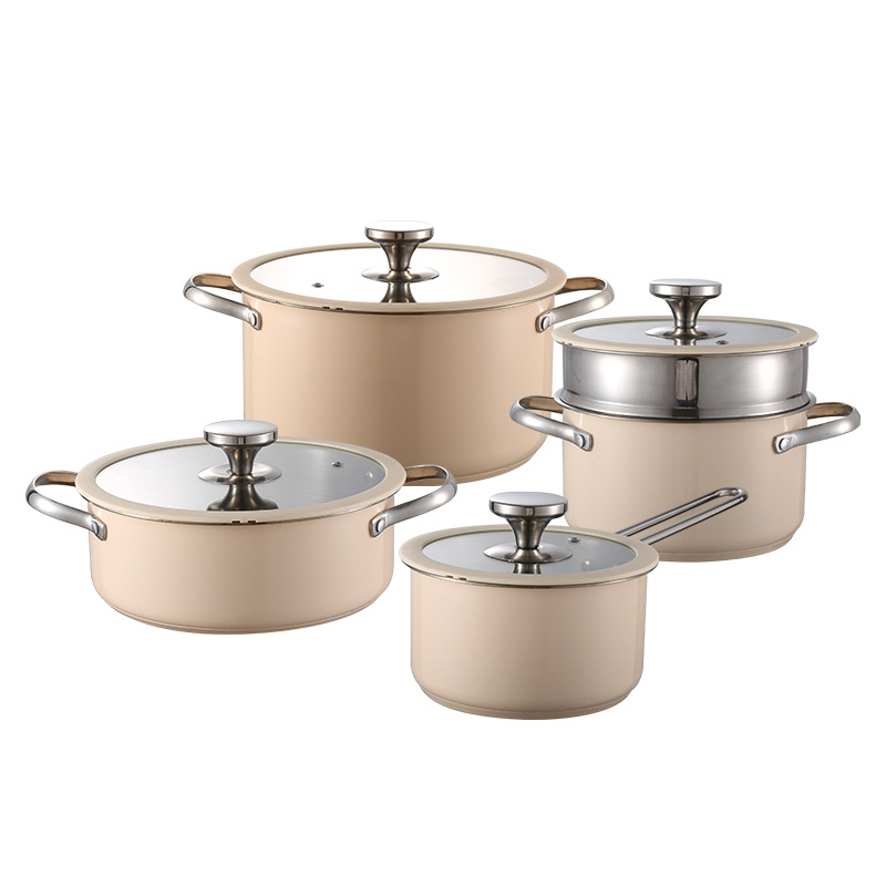 New Durable Paint Cooking Pot Pans Saucepot Saucepan Frying Pan Nonstick Stainless Steel Handle Cookware Sets