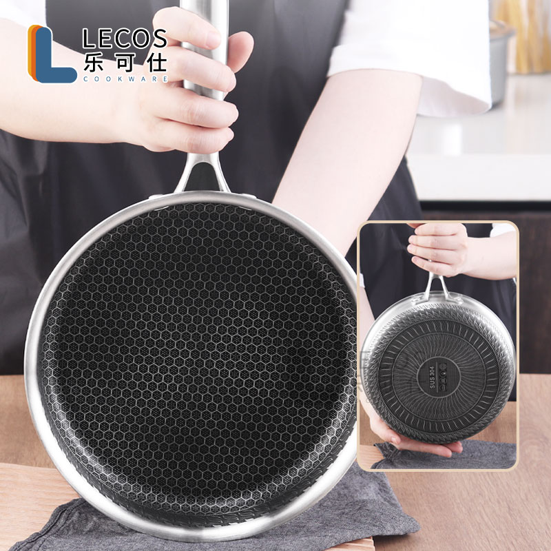 Wholesale OEM Maitre Chef Cookware Cooking Double Sided Non-stick Honeycomb Coating Tri-ply 304 Stainless Steel Pots and Pans