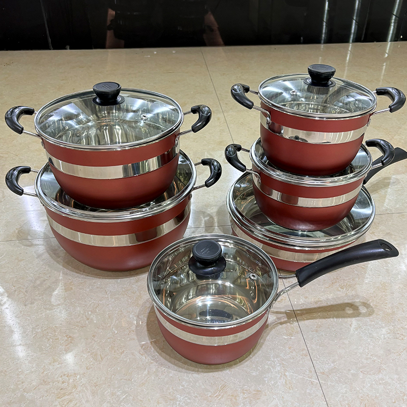 Meisite Hot Sale 12Pcs Stainless Steel Pots and Pans Luxury Cooking Nonstick Frying Pan Induction Saucepan Stock Pot Set
