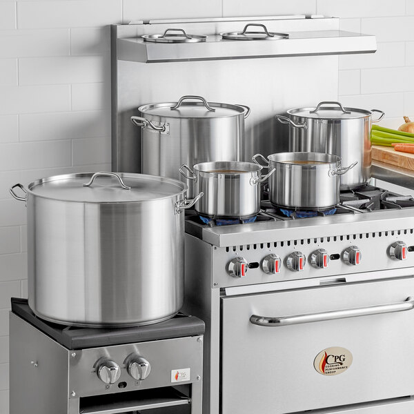 Large Capacity Stainless Steel Folding Rim Stock Pot with Handle LFGB Certified for Catering &amp; Soup/Stock Use