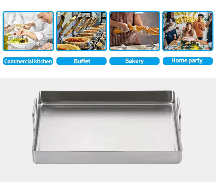 Stainless Steel Food Pan Griddle Top Deep Baking Roasting Pan