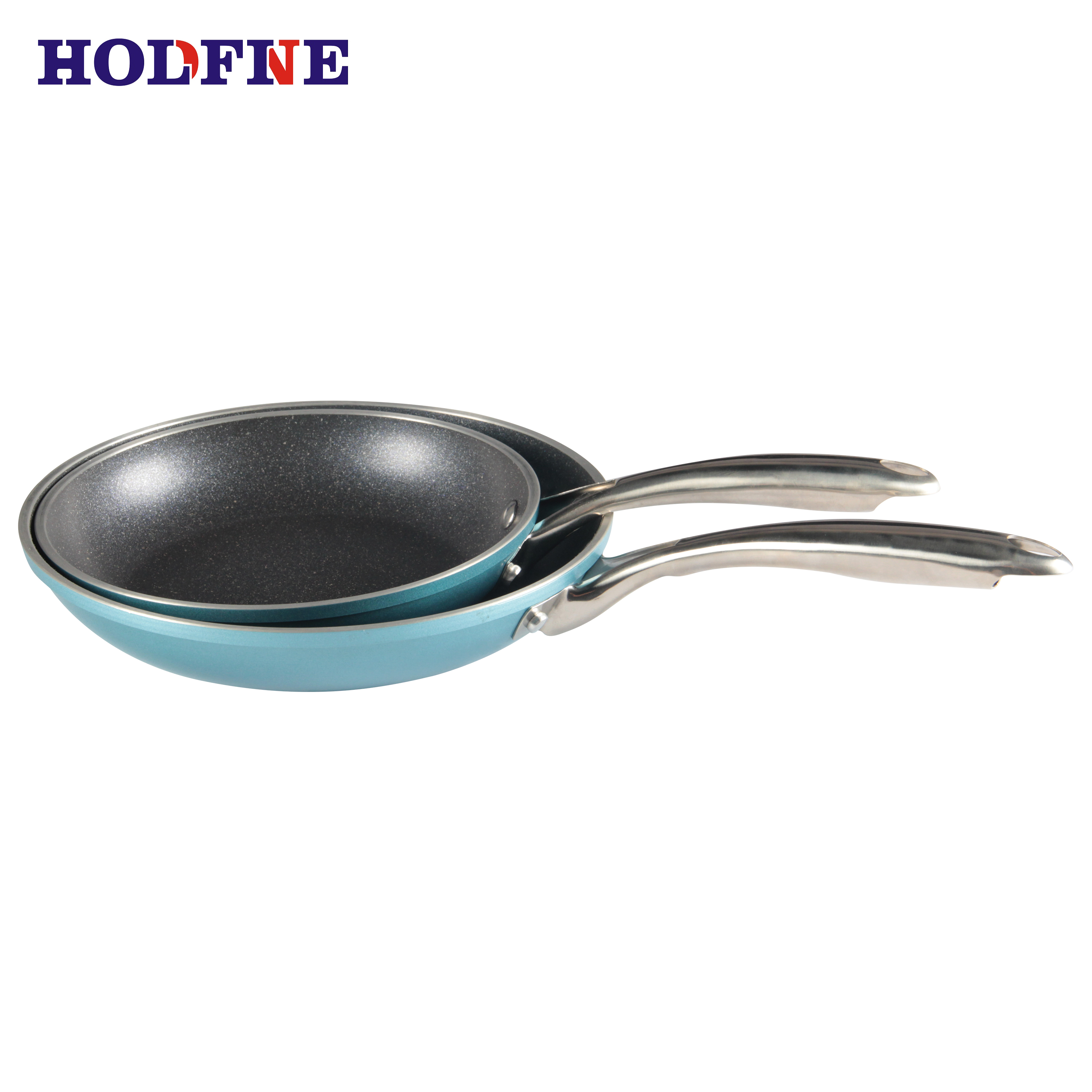 Lightweight Ceramic Non-Stick 2-Piece Frying Pan Set, Professional Chef Cookware, 20/24 cm (Blue)