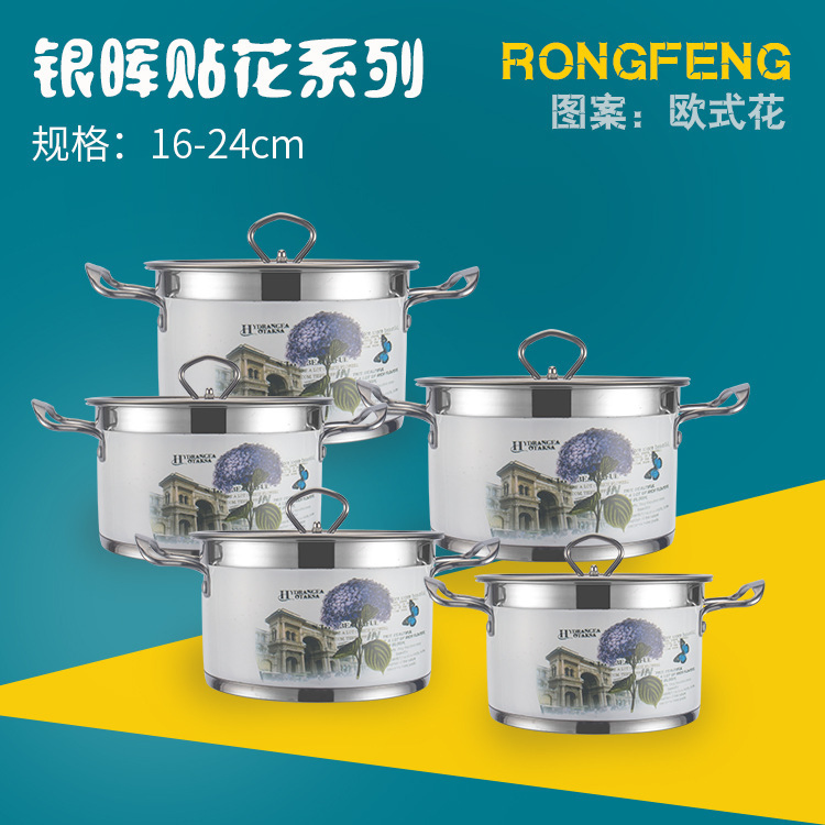 Export-Quality 5-Piece Stainless Steel Soup Pot Set — Compact-Packaged Cookware for Kitchen Cooking Decal Design Induction-Compatible