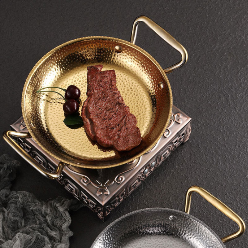 Hammered Stainless Steel Paella Pan Non-stick Sukiyaki Dry Hot Pot Spanish Frying Cooking Pan Seafood Pot with Dual Handles