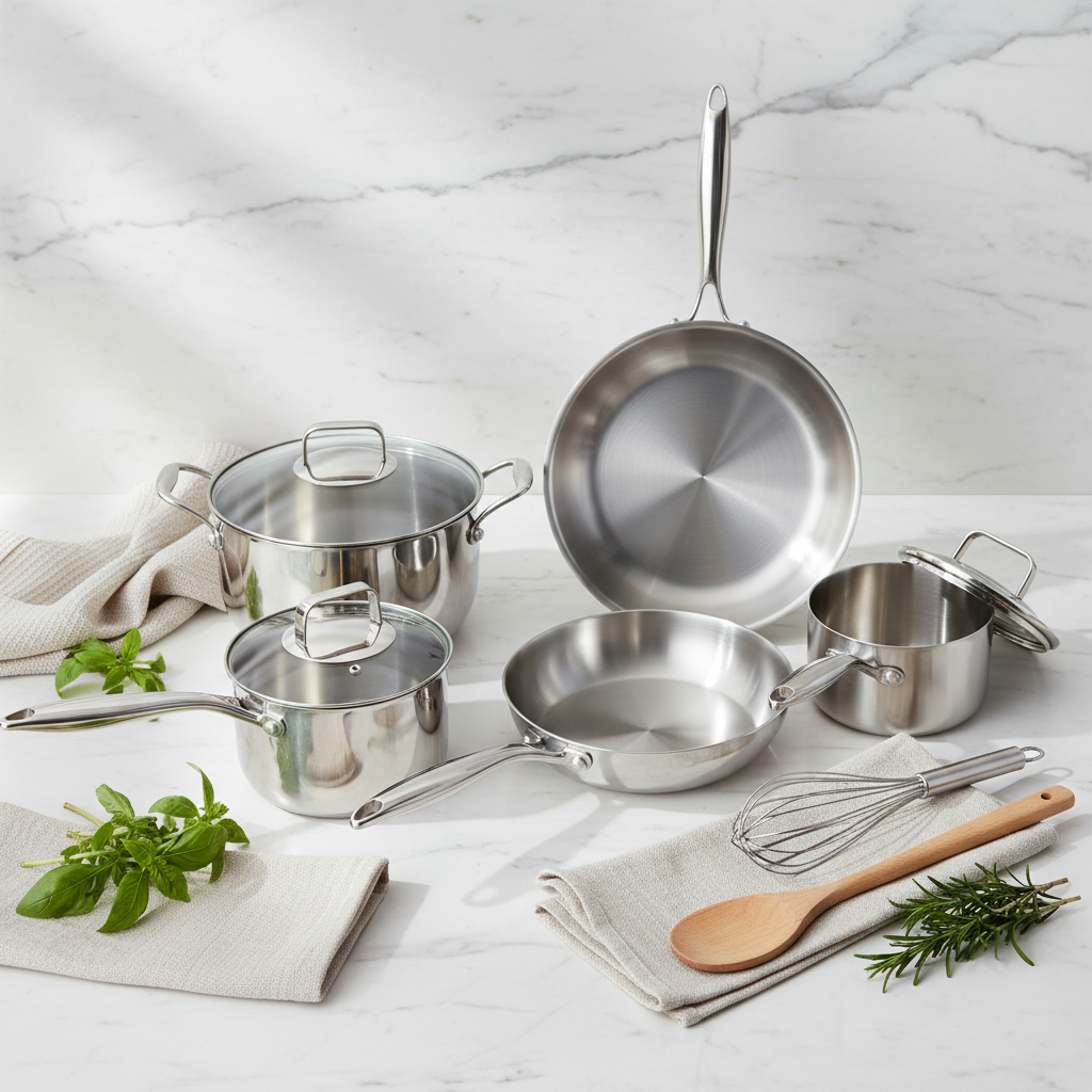 5-Piece Kitchen Utensil Set 316 Stainless Steel Cookware Set with Non-Stick Soup Stock Pots &amp; Wok Pan for Gas/Induction Healthy