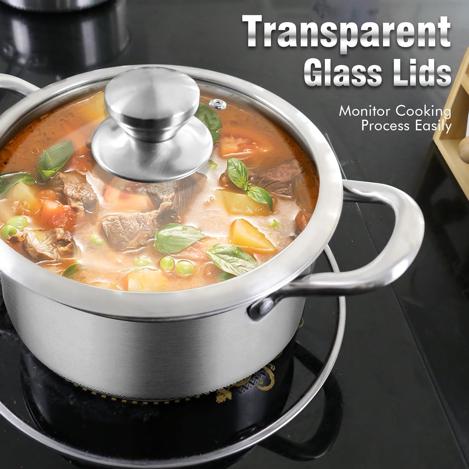 Nonstick 316 Stainless Steel Stock Pot Casserole Induction Stock Pot with Honeycomb Carving