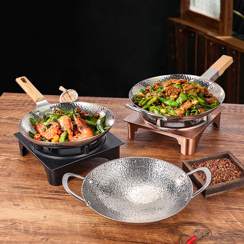 304 Stainless Steel Modern Single-handle Wok Commercial Restaurant Thickened Hot Pot Seafood Stir Fry Pan Alcohol/Gas Cooker