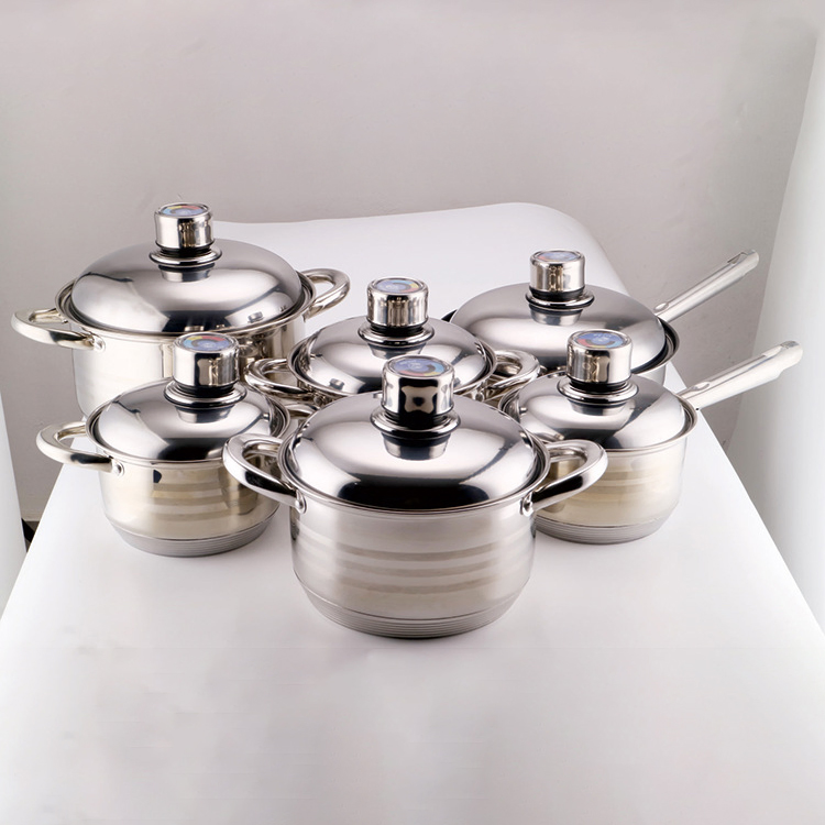 Heavy Duty Tri-Ply Bottom Induction Safe Stainless Steel Kitchen Saucepan Frying Casserole Pots and Pans Cookware Set with Glass Lids for Home Kitchen