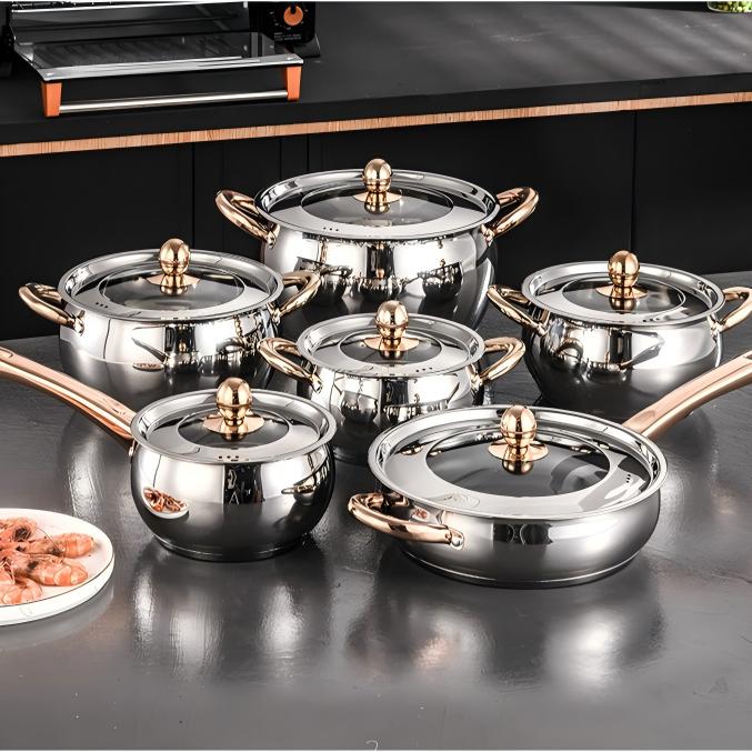 Modern Classic 12-Piece Stainless Steel Cookware Set: Premium Non-Stick Frying Pans &amp; Soup Pots for Induction Stovetops
