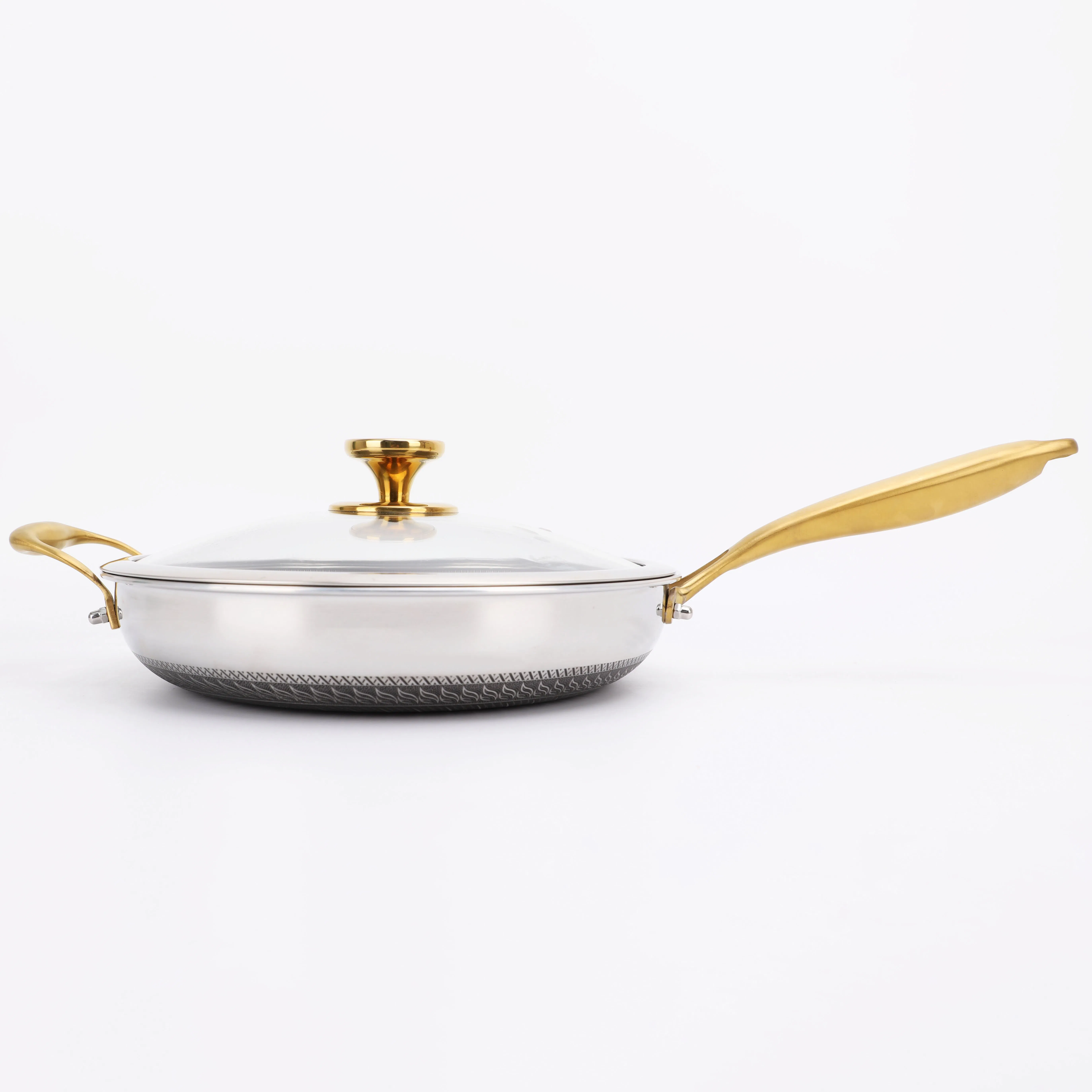 Factory Direct 12inch Tri-Ply Honeycomb Nonstick Coating Stainless Steel Deep Frypan
