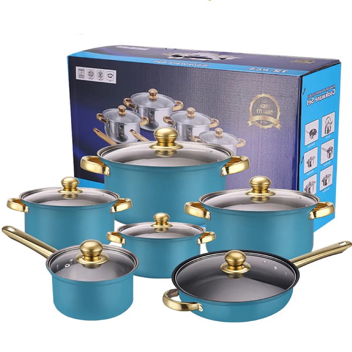 High Quality Nonstick Stainless Steel Cookware Skillet Stockpot Pot Sets 12pcs Kitchen Cooking Pot Fry Pan Set