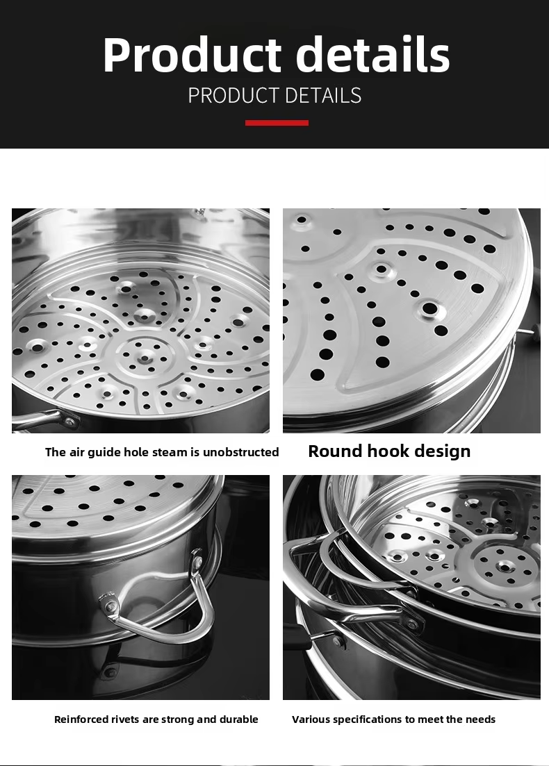 Stackable 45cm 3-Pcs Reusable Stainless Steel Steamer Cooker Pot Without Pot Cover Custom Kitchen Cookware Accessories 201/304