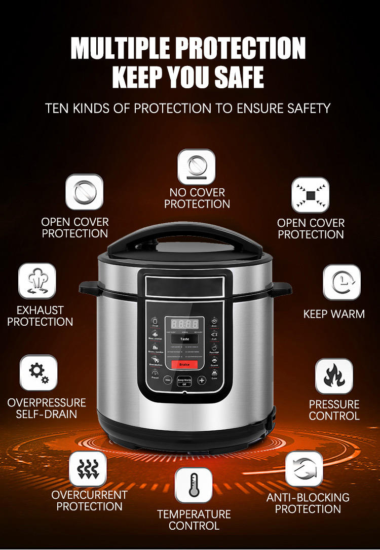 Non-Stick Coating Inner Pot Slow Cooker Multifunction Stainless Steel Electric Pressure Cookers
