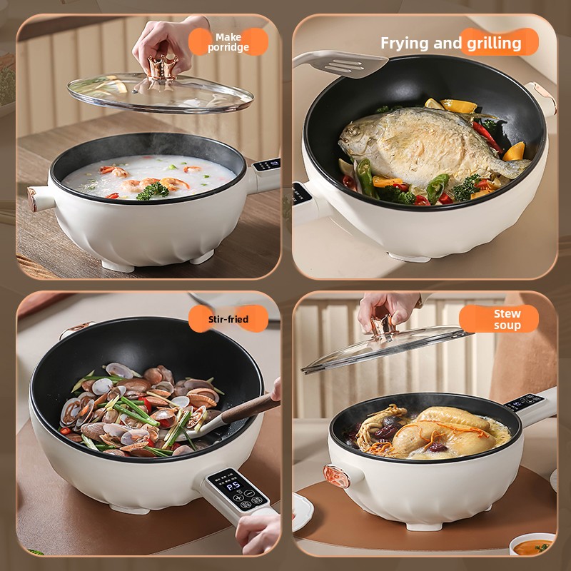 Electric Stainless Steel Frying Pan Multifunctional All-In-One Cooking Steaming Pot Home Dormitory Use Small Non-Stick Plug-In