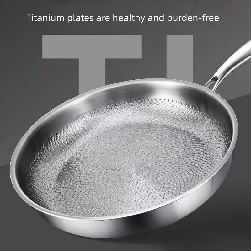 Professional Tri-Ply 304 Stainless Steel Hammered Pan Flat Bottom Nonstick Skillet Glass Lid Easy Clean Hand Wash Only All