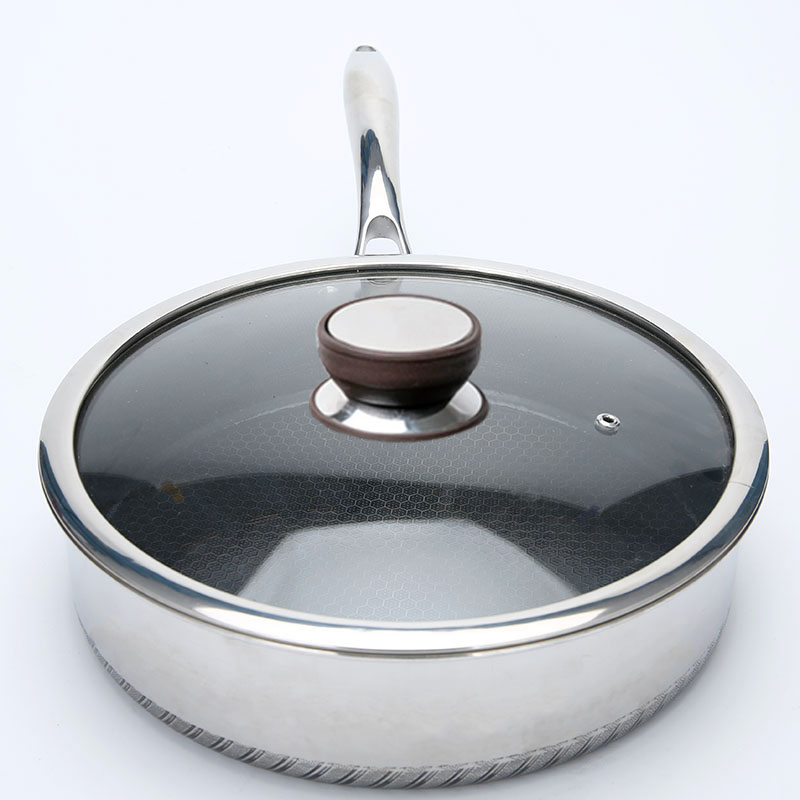 Triply Stainless Steel 304 Non-Stick Ceramic Glaze Honeycomb Saute Pan with Glass Lid