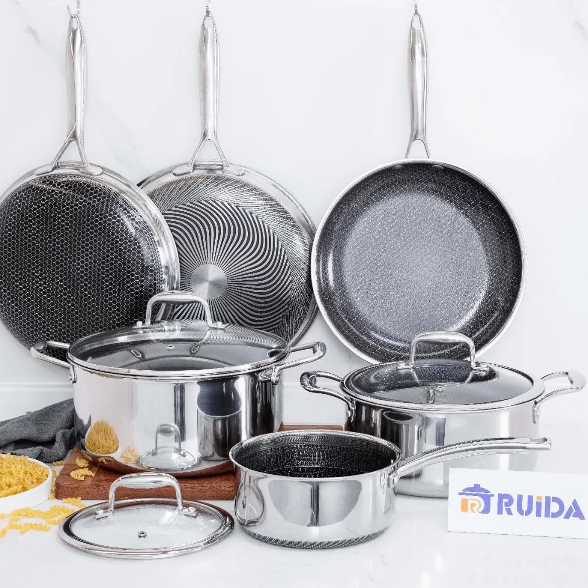 New Products High Quality Tri-Ply Stainless Steel Non-Stick Cookware with Honeycomb Coating