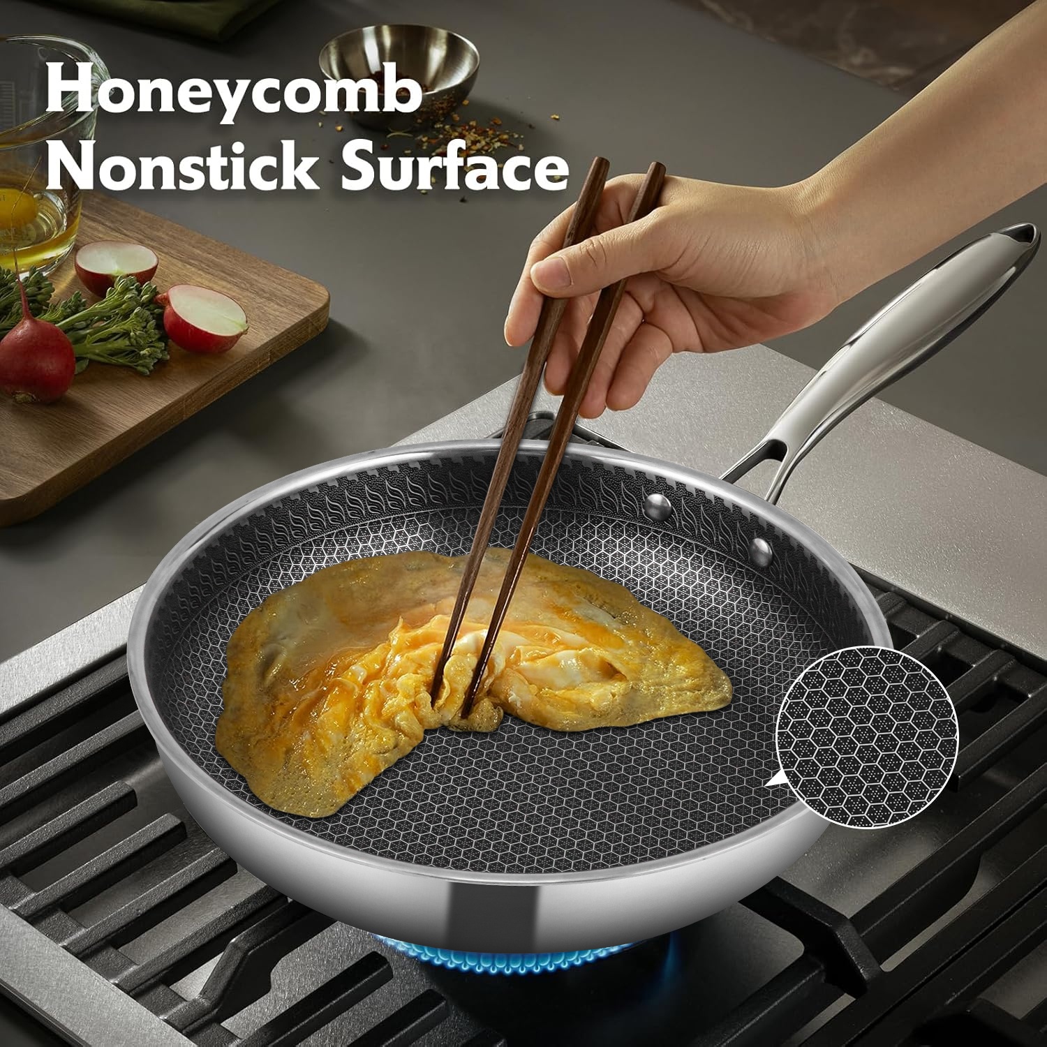 Custom 8-Piece Non-Stick TriPly 304 Stainless Steel Cookware Set With 18/10 Honeycomb Base Induction Ready Durable &amp; Oven Safe