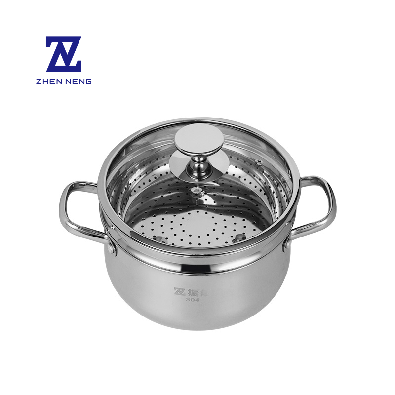 Multi-Purpose 18/8 Stainless Steel Steam and Soup Pots 22cm Tempered Glass Lid LFGB Professional Stainless Steel Cookware Set