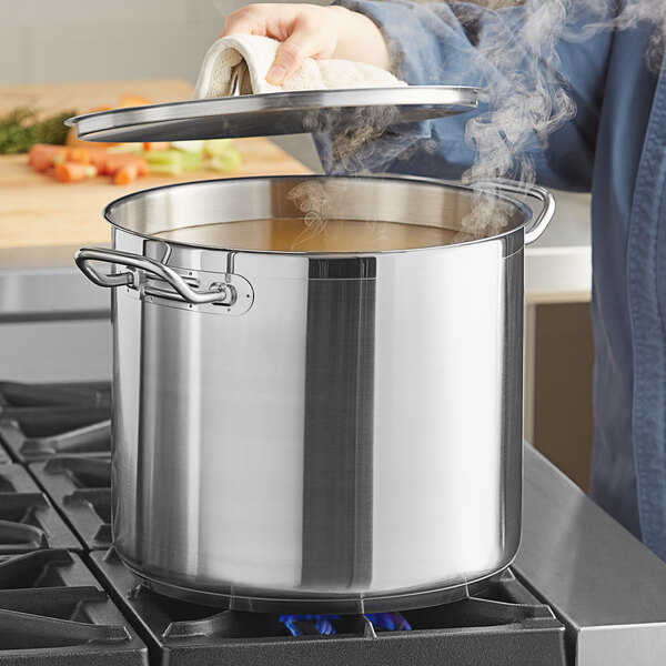 Large Capacity Stainless Steel Folding Rim Stock Pot with Handle LFGB Certified for Catering &amp; Soup/Stock Use