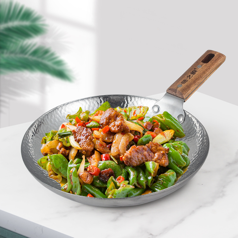 304 Stainless Steel Modern Single-handle Wok Commercial Restaurant Thickened Hot Pot Seafood Stir Fry Pan Alcohol/Gas Cooker