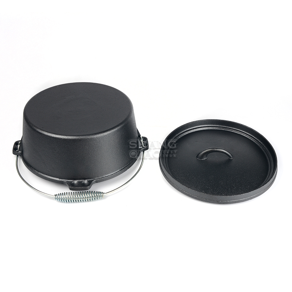 Outdoors Campfire Black Pre-Seasoned Cookware Camping Cast Iron Dutch Oven Pot With Lid