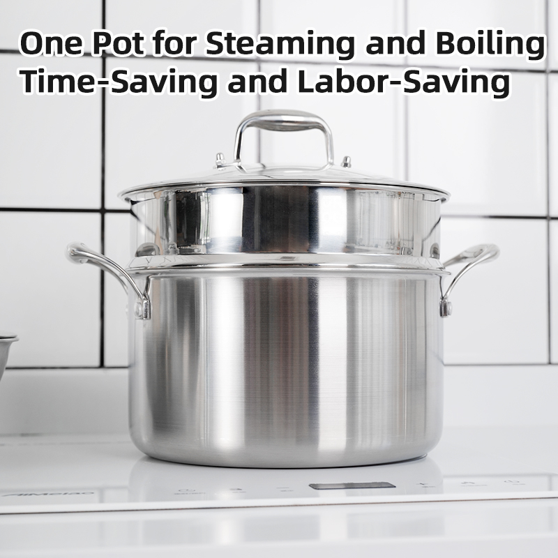 Custom Luxury Kitchen 4 Size Thicken 2.5mm 3 Ply Stainless Steel 316 Non Stick Steamer Cookware Frying Wok Pan and Pot Set