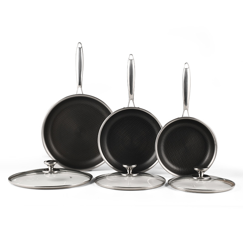 Customized 304 Stainless Steel Honeycomb Non-Stick Frying Pan Universal Induction Gas Cooker Suit Cookware for Steak