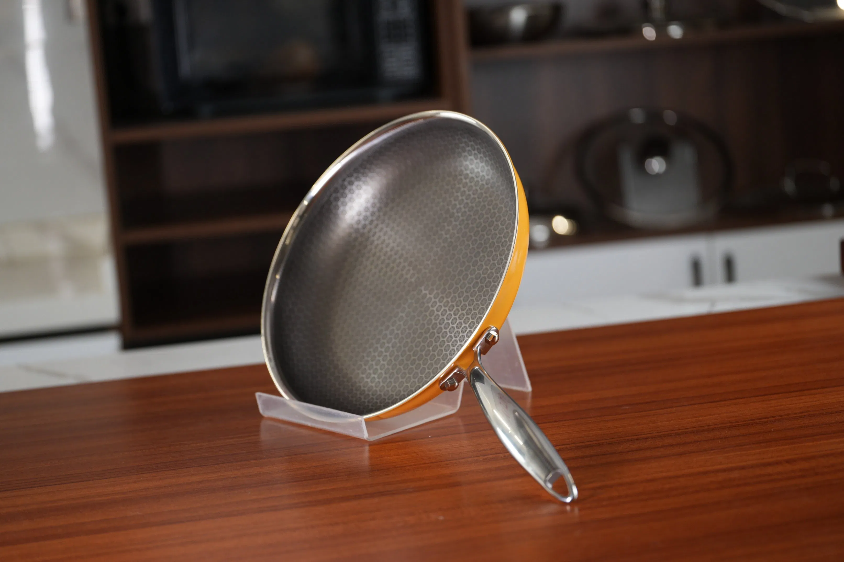 Customized Logo Cookware Tri-Ply Stainless Steel Orange Non-Stick Ceramic Honey Comb Cookware