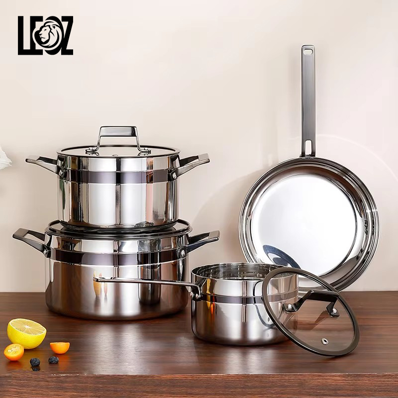 Luxury Design 7-Piece Stainless Steel Cookware Set Non-stick Glass Lid Handles Oven/Dishwasher Safe Gas Induction