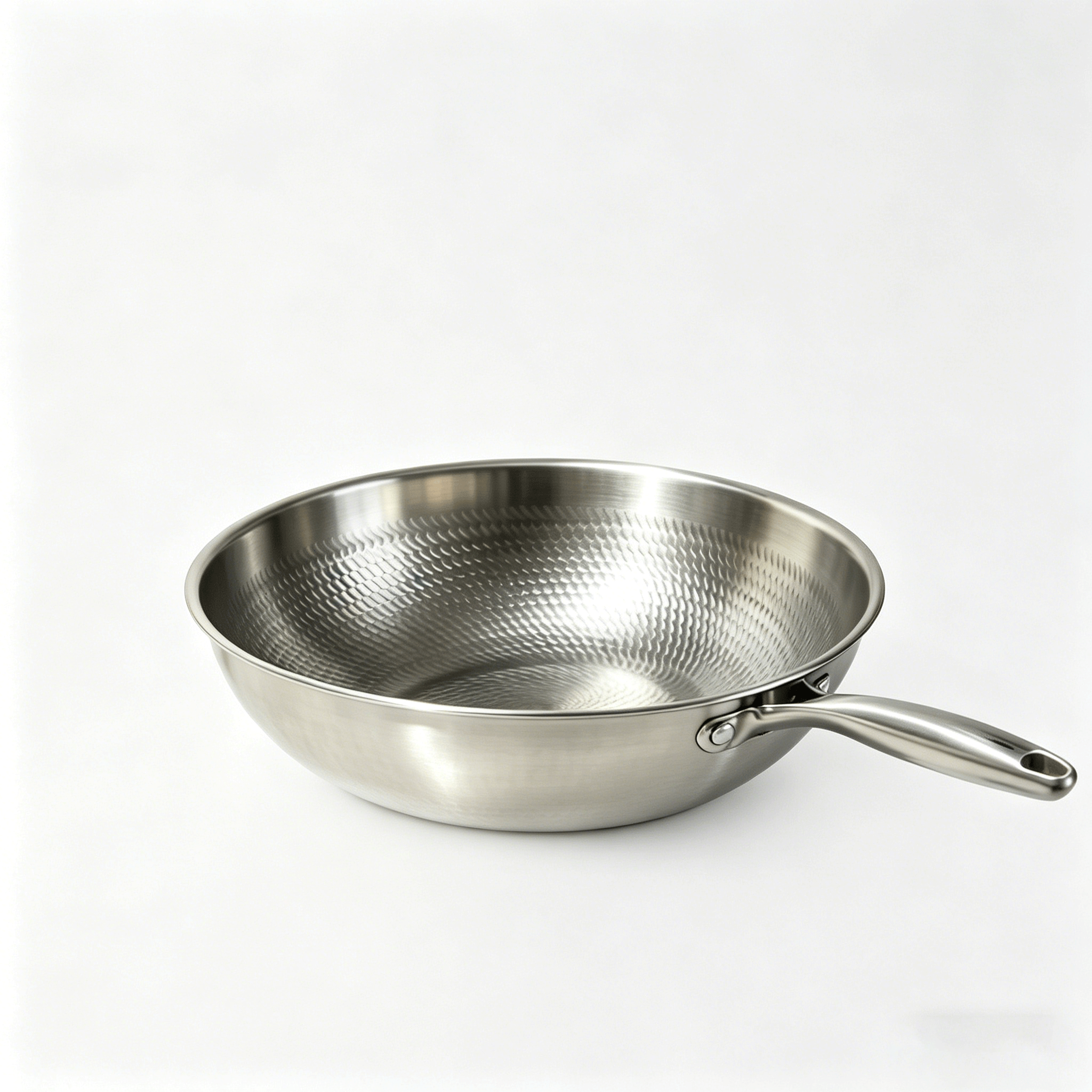 FLEY 304 Stainless Steel Hammered Wok Triple Layer Steel Non Stick Induction Cookware For Steak Frying And Stir Cooking