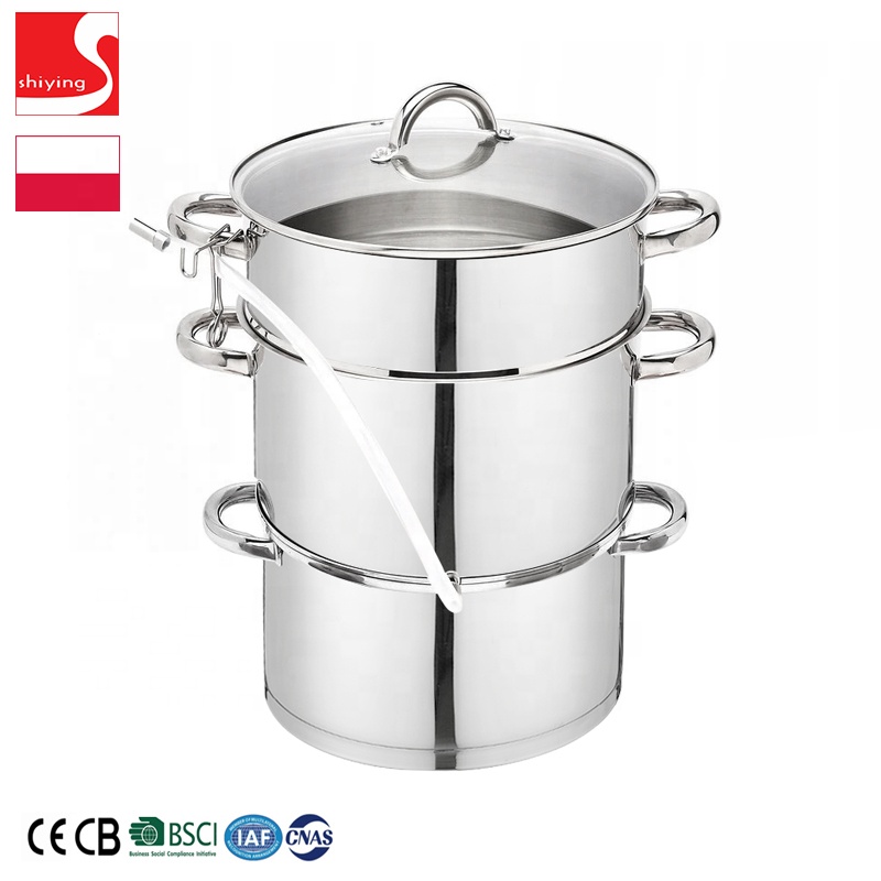 SY-Kitchenware 3 Piece Stainless Steel Steamer Pot Set 3 Quart Cooking Pot Glass Lid Bakelite Soft Touch