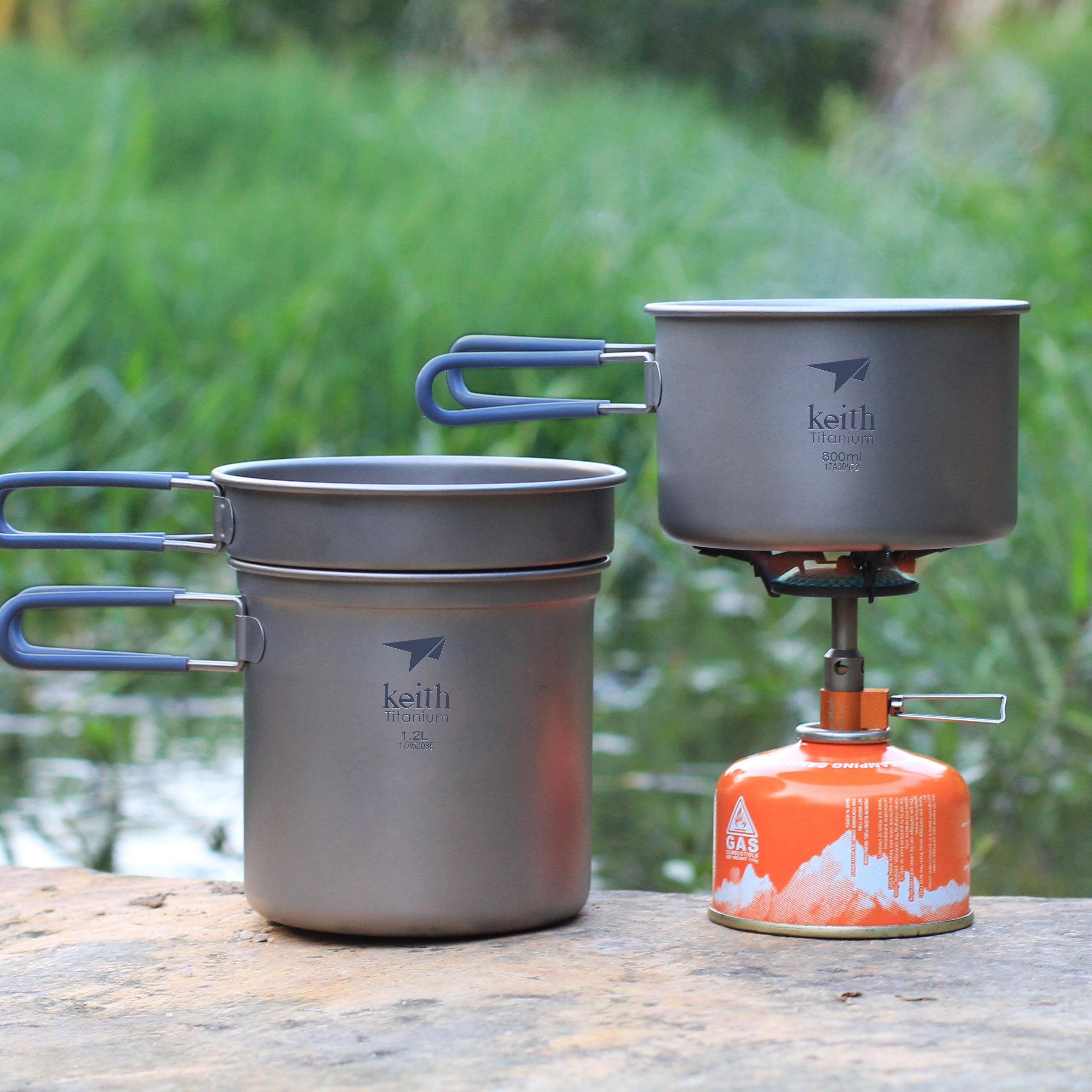 Kitchen Cookware 3-Piece Folding Camping Pan Set Pure Titanium Cook Pot and Dish Skillet Premium Titanium Cookware Sets